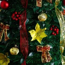 7 Ft. Pre-Lit Artificial Pop Up Christmas Tree With Red And Gold Ornaments, Ribbons And 180-Warm White LED Lights 24 7 Ft. Pre-Lit Artificial Pop Up Christmas Tree With Red And Gold Ornaments, Ribbons And 180-Warm White LED Lights -Christmas Gift Shop nearly natural pre lit christmas trees t5418 44 1000