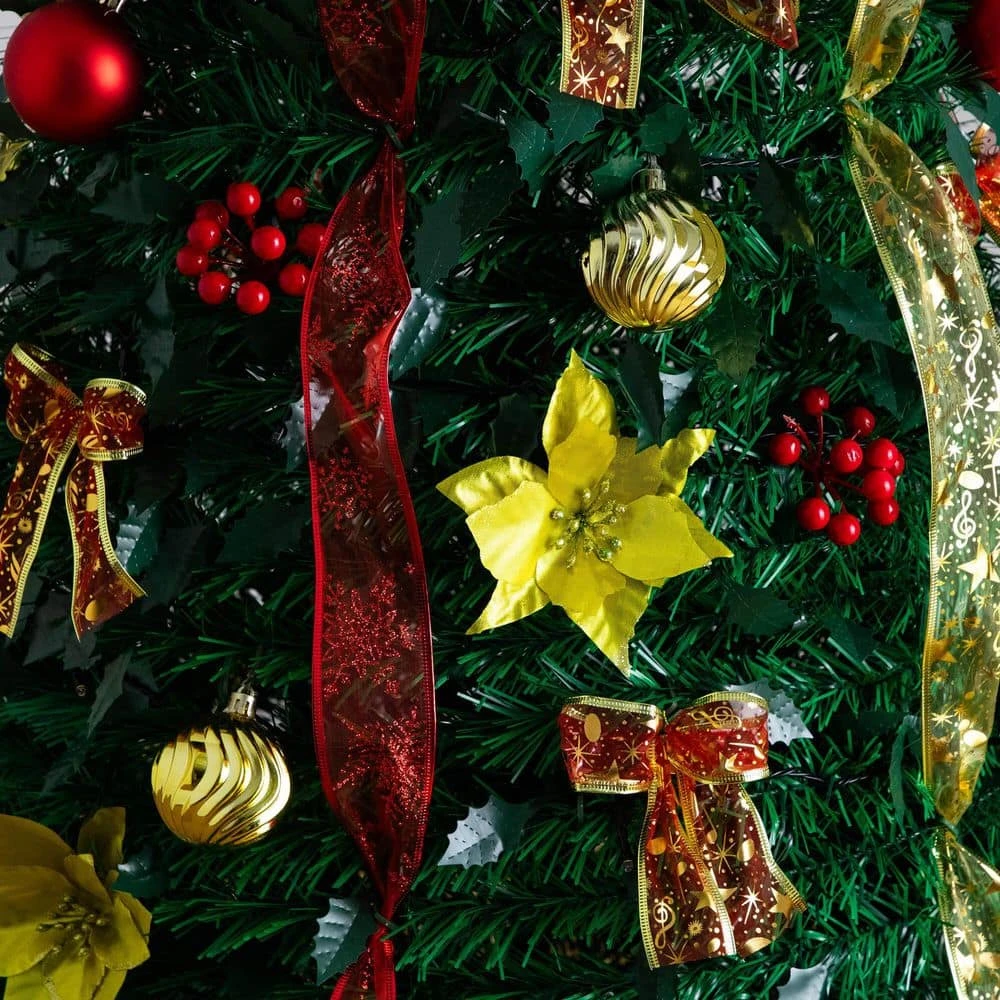 7 Ft. Pre-Lit Artificial Pop Up Christmas Tree With Red And Gold Ornaments, Ribbons And 180-Warm White LED Lights 12 7 Ft. Pre-Lit Artificial Pop Up Christmas Tree With Red And Gold Ornaments, Ribbons And 180-Warm White LED Lights - Image 10