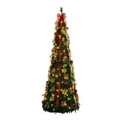 7 Ft. Pre-Lit Artificial Pop Up Christmas Tree With Red And Gold Ornaments, Ribbons And 180-Warm White LED Lights 22 7 Ft. Pre-Lit Artificial Pop Up Christmas Tree With Red And Gold Ornaments, Ribbons And 180-Warm White LED Lights -Christmas Gift Shop nearly natural pre lit christmas trees t5418 4f 1000