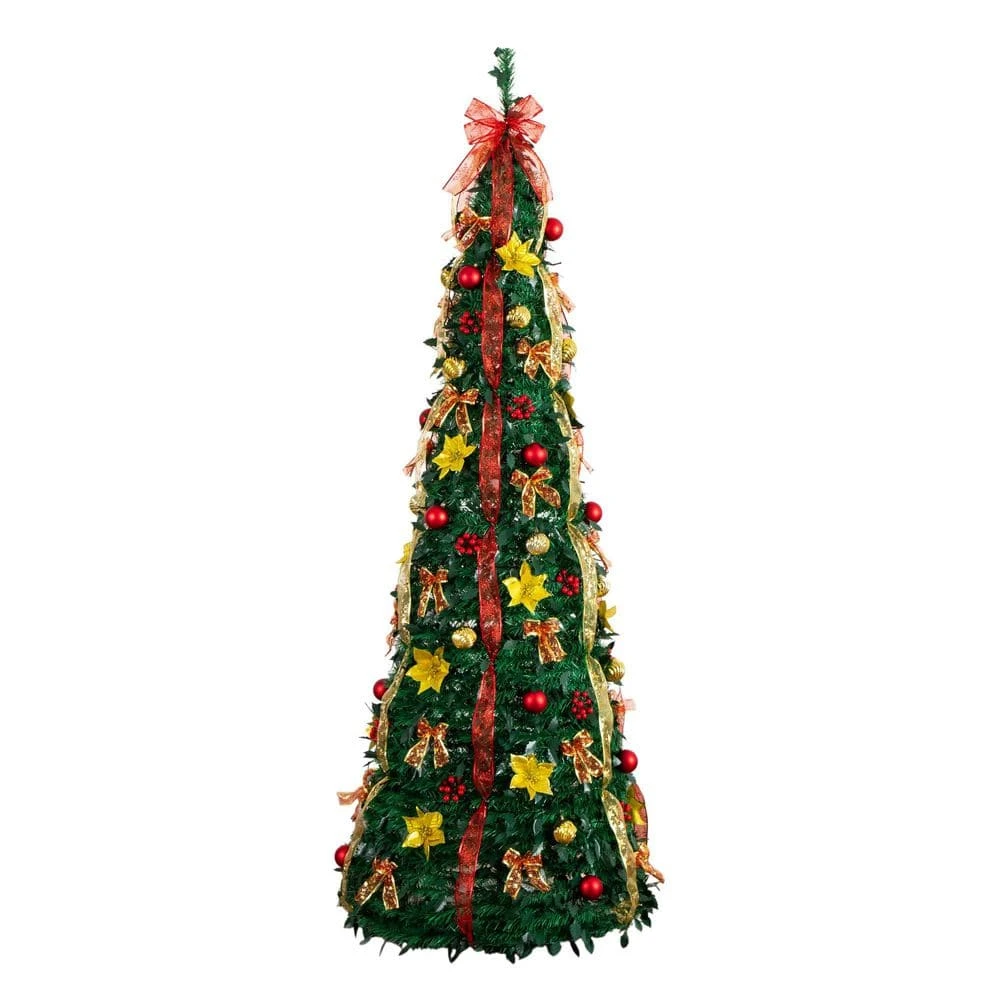 7 Ft. Pre-Lit Artificial Pop Up Christmas Tree With Red And Gold Ornaments, Ribbons And 180-Warm White LED Lights 3 7 Ft. Pre-Lit Artificial Pop Up Christmas Tree With Red And Gold Ornaments, Ribbons And 180-Warm White LED Lights