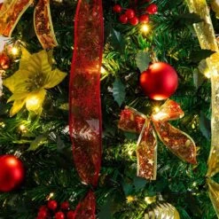 7 Ft. Pre-Lit Artificial Pop Up Christmas Tree With Red And Gold Ornaments, Ribbons And 180-Warm White LED Lights 26 7 Ft. Pre-Lit Artificial Pop Up Christmas Tree With Red And Gold Ornaments, Ribbons And 180-Warm White LED Lights -Christmas Gift Shop nearly natural pre lit christmas trees t5418 76 1000