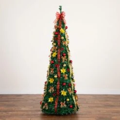 7 Ft. Pre-Lit Artificial Pop Up Christmas Tree With Red And Gold Ornaments, Ribbons And 180-Warm White LED Lights 20 7 Ft. Pre-Lit Artificial Pop Up Christmas Tree With Red And Gold Ornaments, Ribbons And 180-Warm White LED Lights -Christmas Gift Shop nearly natural pre lit christmas trees t5418 77 1000