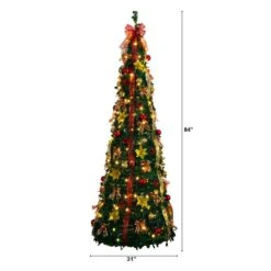 7 Ft. Pre-Lit Artificial Pop Up Christmas Tree With Red And Gold Ornaments, Ribbons And 180-Warm White LED Lights 21 7 Ft. Pre-Lit Artificial Pop Up Christmas Tree With Red And Gold Ornaments, Ribbons And 180-Warm White LED Lights -Christmas Gift Shop nearly natural pre lit christmas trees t5418 c3 1000