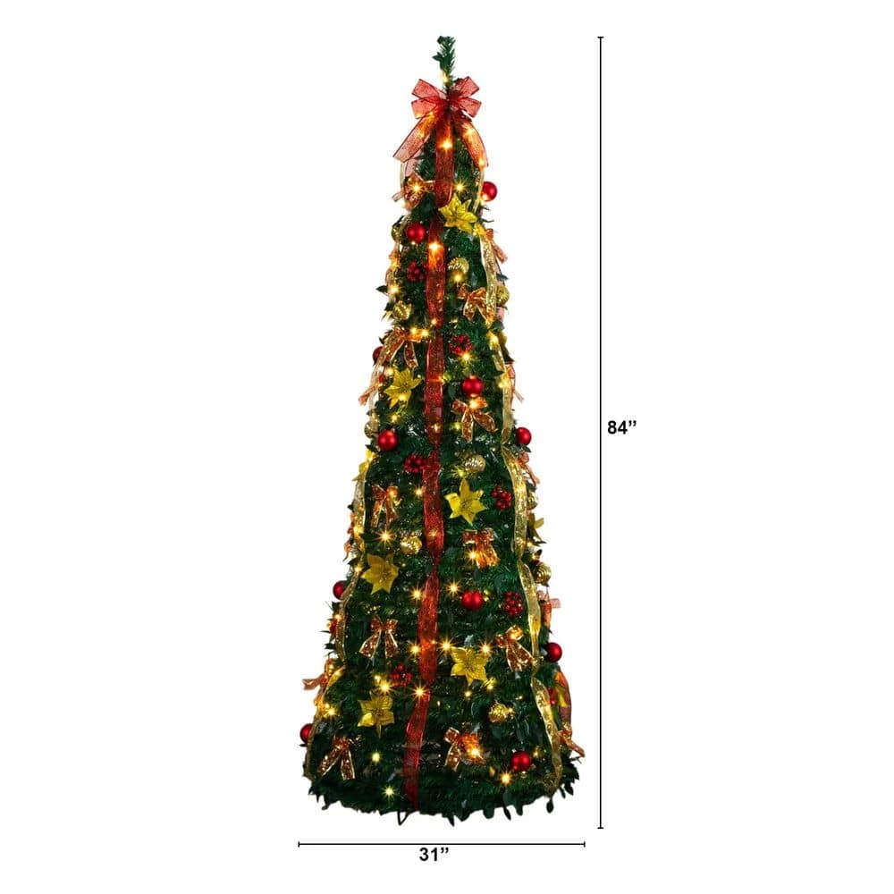7 Ft. Pre-Lit Artificial Pop Up Christmas Tree With Red And Gold Ornaments, Ribbons And 180-Warm White LED Lights 9 7 Ft. Pre-Lit Artificial Pop Up Christmas Tree With Red And Gold Ornaments, Ribbons And 180-Warm White LED Lights - Image 7