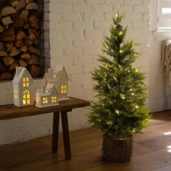 3 Ft. Pre-Lit Artificial Lightly Snowed Cypress Christmas Tree With 38-Warm White LED Lights In Decorative Weaved Basket 21 3 Ft. Pre-Lit Artificial Lightly Snowed Cypress Christmas Tree With 38-Warm White LED Lights In Decorative Weaved Basket -Christmas Gift Shop nearly natural pre lit christmas trees t5423 31 1000