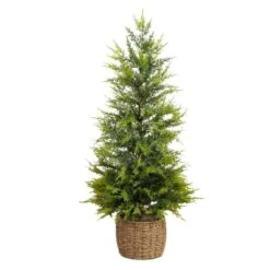 3 Ft. Pre-Lit Artificial Lightly Snowed Cypress Christmas Tree With 38-Warm White LED Lights In Decorative Weaved Basket 16 3 Ft. Pre-Lit Artificial Lightly Snowed Cypress Christmas Tree With 38-Warm White LED Lights In Decorative Weaved Basket -Christmas Gift Shop nearly natural pre lit christmas trees t5423 4f 1000