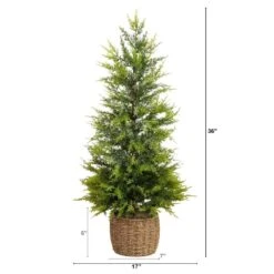 3 Ft. Pre-Lit Artificial Lightly Snowed Cypress Christmas Tree With 38-Warm White LED Lights In Decorative Weaved Basket 15 3 Ft. Pre-Lit Artificial Lightly Snowed Cypress Christmas Tree With 38-Warm White LED Lights In Decorative Weaved Basket -Christmas Gift Shop nearly natural pre lit christmas trees t5423 c3 1000