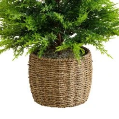 3 Ft. Pre-Lit Artificial Lightly Snowed Cypress Christmas Tree With 38-Warm White LED Lights In Decorative Weaved Basket 19 3 Ft. Pre-Lit Artificial Lightly Snowed Cypress Christmas Tree With 38-Warm White LED Lights In Decorative Weaved Basket -Christmas Gift Shop nearly natural pre lit christmas trees t5423 fa 1000