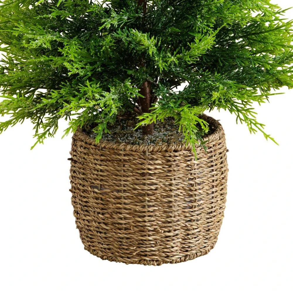 3 Ft. Pre-Lit Artificial Lightly Snowed Cypress Christmas Tree With 38-Warm White LED Lights In Decorative Weaved Basket 10 3 Ft. Pre-Lit Artificial Lightly Snowed Cypress Christmas Tree With 38-Warm White LED Lights In Decorative Weaved Basket - Image 8