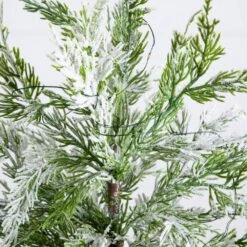 18 In. Pre-Lit Artificial Mini Snowed Cypress Christmas Tree With 12-LED Lights In White Ceramic Planter 15 18 In. Pre-Lit Artificial Mini Snowed Cypress Christmas Tree With 12-LED Lights In White Ceramic Planter -Christmas Gift Shop nearly natural pre lit christmas trees t5424 1f 1000