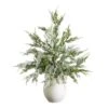 18 In. Pre-Lit Artificial Mini Snowed Cypress Christmas Tree With 12-LED Lights In White Ceramic Planter