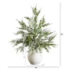 18 In. Pre-Lit Artificial Mini Snowed Cypress Christmas Tree With 12-LED Lights In White Ceramic Planter 13 18 In. Pre-Lit Artificial Mini Snowed Cypress Christmas Tree With 12-LED Lights In White Ceramic Planter -Christmas Gift Shop nearly natural pre lit christmas trees t5424 c3 1000