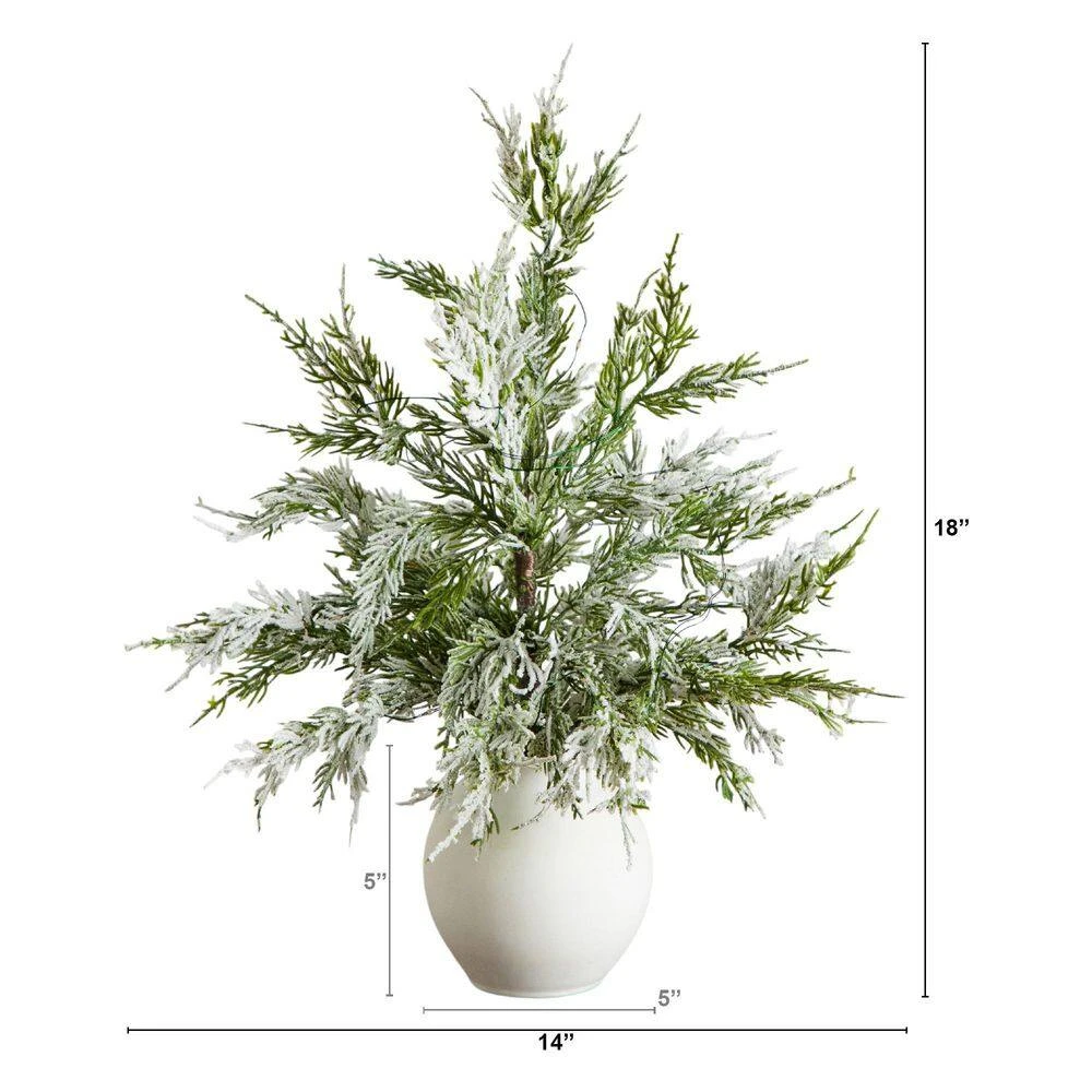 18 In. Pre-Lit Artificial Mini Snowed Cypress Christmas Tree With 12-LED Lights In White Ceramic Planter 5 18 In. Pre-Lit Artificial Mini Snowed Cypress Christmas Tree With 12-LED Lights In White Ceramic Planter - Image 3
