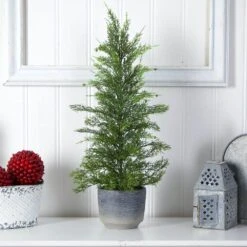 2.25 Ft. Unlit Californian Cedar Artificial Christmas Tree In Decorative Planter -Christmas Gift Shop nearly natural unlit christmas trees t3377 31 1000