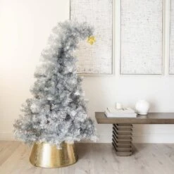 5 Ft. Artificial Silver Tinsel Holiday Santa's Hat Christmas Tree With Star Topper -Christmas Gift Shop nearly natural unlit christmas trees t4795 31 1000