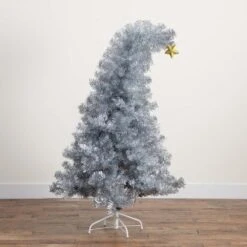 5 Ft. Artificial Silver Tinsel Holiday Santa's Hat Christmas Tree With Star Topper -Christmas Gift Shop nearly natural unlit christmas trees t4795 fa 1000