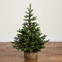 3 Ft. Artificial Balsam Fir Christmas Tree With Pine Cones In Jute Wire Planter -Christmas Gift Shop nearly natural unlit christmas trees t5378 44 1000