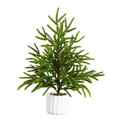 22 In. Artificial Real Touch Norfolk Island Pine In White Decorative Planter With Natural Look