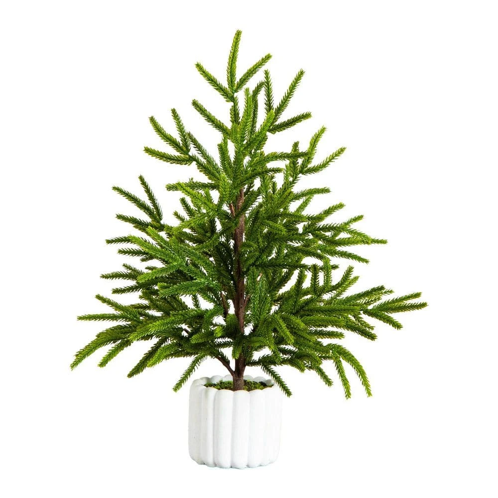 22 In. Artificial Real Touch Norfolk Island Pine In White Decorative Planter With Natural Look 3 22 In. Artificial Real Touch Norfolk Island Pine In White Decorative Planter With Natural Look