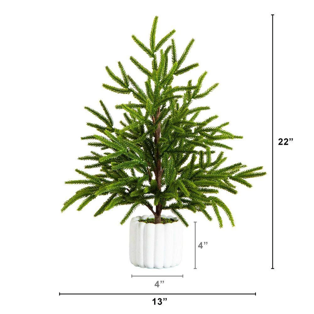 22 In. Artificial Real Touch Norfolk Island Pine In White Decorative Planter With Natural Look 5 22 In. Artificial Real Touch Norfolk Island Pine In White Decorative Planter With Natural Look - Image 3