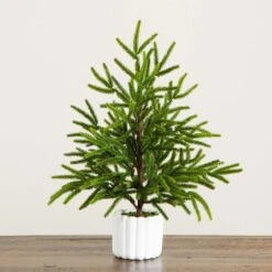 22 In. Artificial Real Touch Norfolk Island Pine In White Decorative Planter With Natural Look 14 22 In. Artificial Real Touch Norfolk Island Pine In White Decorative Planter With Natural Look -Christmas Gift Shop nearly natural unlit christmas trees t5383 fa 1000