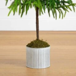 3 Ft. Artificial Real Touch Norfolk Island Pine In Metal Tin Planter With Natural Look -Christmas Gift Shop nearly natural unlit christmas trees t5384 44 1000