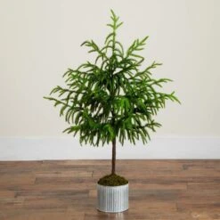 3 Ft. Artificial Real Touch Norfolk Island Pine In Metal Tin Planter With Natural Look -Christmas Gift Shop nearly natural unlit christmas trees t5384 fa 1000