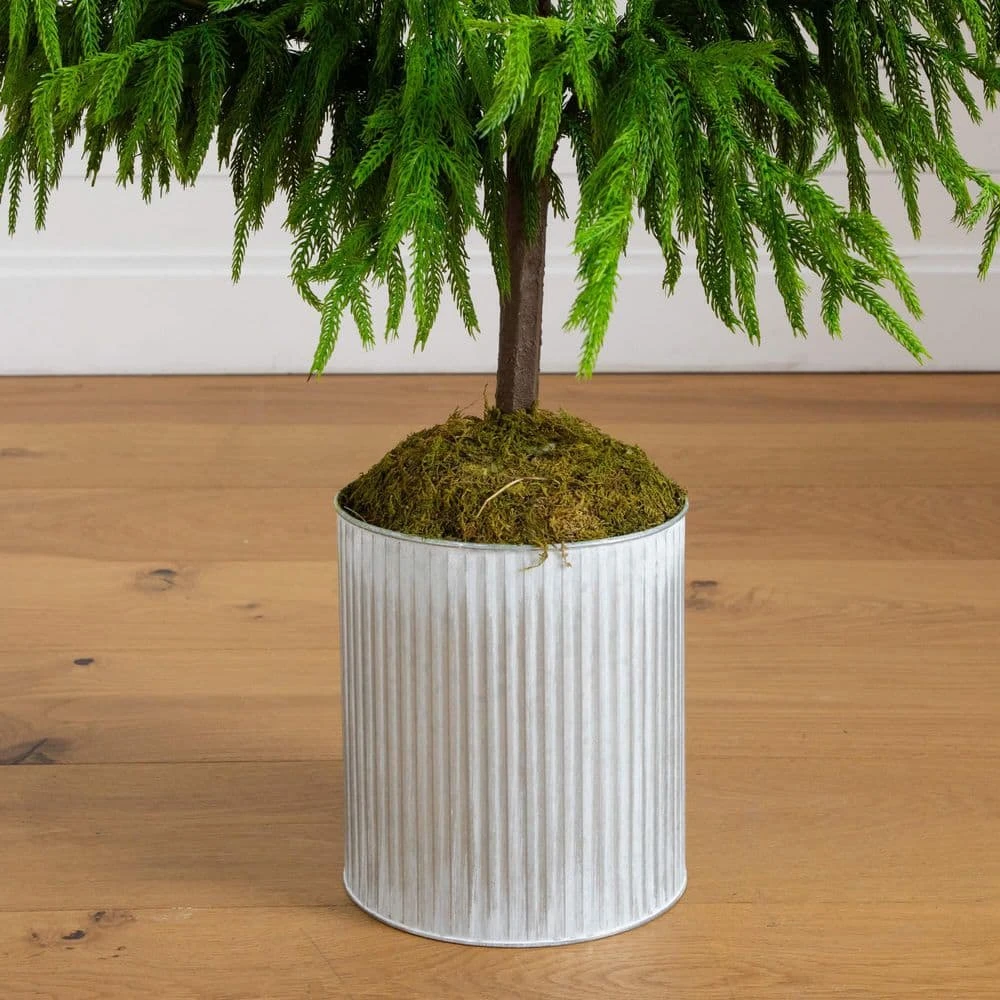 5 Ft. Artificial Real Touch Norfolk Island Pine In Metal Tin Planter With Natural Look 6 5 Ft. Artificial Real Touch Norfolk Island Pine In Metal Tin Planter With Natural Look - Image 4