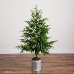 5 Ft. Artificial Real Touch Norfolk Island Pine In Metal Tin Planter With Natural Look 12 5 Ft. Artificial Real Touch Norfolk Island Pine In Metal Tin Planter With Natural Look -Christmas Gift Shop nearly natural unlit christmas trees t5385 44 1000