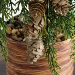 2 Ft. Artificial Down Swept Cedar Christmas Tree With Pinecones In Rustic Decorative Planter -Christmas Gift Shop nearly natural unlit christmas trees t5387 44 1000