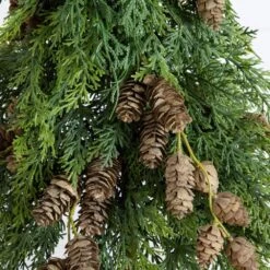 2 Ft. Artificial Down Swept Cedar Christmas Tree With Pinecones In Rustic Decorative Planter -Christmas Gift Shop nearly natural unlit christmas trees t5387 4f 1000