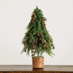 2 Ft. Artificial Down Swept Cedar Christmas Tree With Pinecones In Rustic Decorative Planter -Christmas Gift Shop nearly natural unlit christmas trees t5387 76 1000