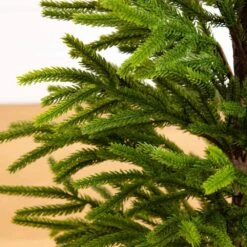32 In. Artificial Real Touch Norfolk Island Pine In Christmas Tin Metal Planter With Natural Look 12 32 In. Artificial Real Touch Norfolk Island Pine In Christmas Tin Metal Planter With Natural Look -Christmas Gift Shop nearly natural unlit christmas trees t5388 4f 1000