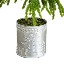 20 In. Artificial Real Touch Down Swept Norfolk Island Pine In Christmas Tin Metal Planter With Natural Look -Christmas Gift Shop nearly natural unlit christmas trees t5389 1f 1000