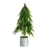 20 In. Artificial Real Touch Down Swept Norfolk Island Pine In Christmas Tin Metal Planter With Natural Look