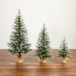 2 Ft. 3 Ft. 4 Ft. Artificial Snowed Balsam Fir Christmas Tree In Burlap Wrapped Base - (Set Of 3) -Christmas Gift Shop nearly natural unlit christmas trees t5399 fa 1000